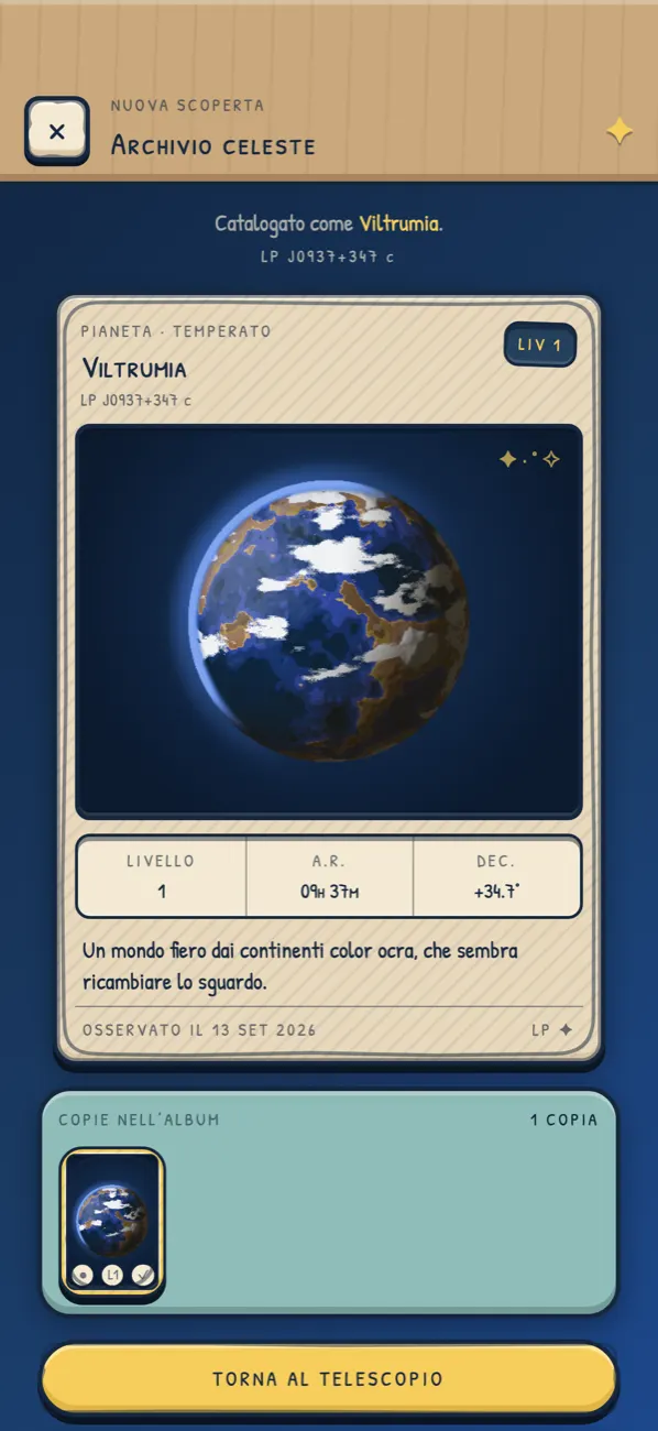 La carta di un pianeta appena catalogato